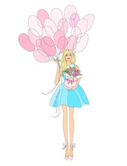 Blonde girl and balloons pink