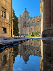 reflejo de la Catedral de Salamanca en un charco
