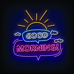 Good Morning Neon Signs Style Text Vector