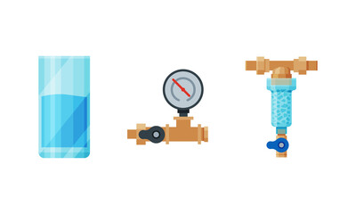 Water Filter Cartridge with Fine Physical Barrier for Lowering Contamination of Drinking Water Vector Set