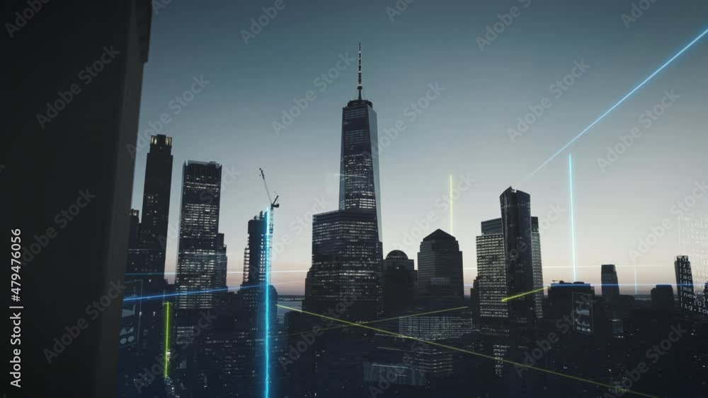 Poster 5g data network and data packages moving between buildings in a city - 3d render