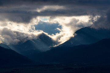 A Beautiful Cloudy Sunrise Panorama in the Romanian Carpathian Mountains