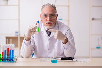 Old male chemist working in the lab