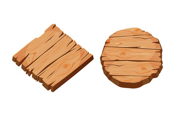 Wooden Empty Signboard Plank of Brown Timber Material Vector Set