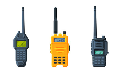 Handheld Transceiver or Walkie-talkie as Portable Radio Device with Antenna Vector Set