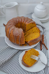 sweet saffron vanilla bundt cake on a table