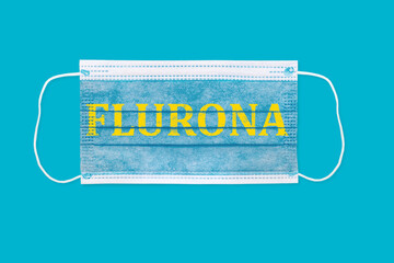 Face mask with inscriptions Flurona . Covid 19 alpha, beta, gamma, delta, lambda, mu, omicron,...