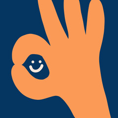 Doodle I'm OK sign Like icon. Hand drawn I am okay black hand body language gesture symbol.Line style graphic design element. Approval vote  inspiration quote, feeling yourself, mental health support.