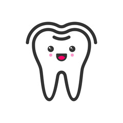 Shining protected tooth with emotional face, cute vector icon illustration