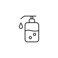 Household and daily routine concept. Single outline monochrome sign in flat style. Editable stroke. Line icon of liquid soap in bottle