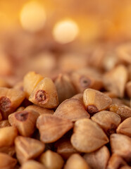 Close-up of buckwheat groats as background.