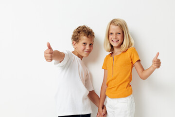 two joyful children Friendship together posing emotions lifestyle unaltered