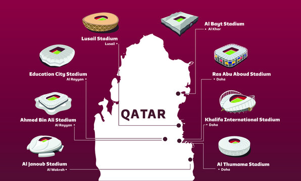 Qatar World Cup 2022 Stadium. Set For Football : 2022 Football Stadium On Map. Set For Football Arenas. Soccer Stadiums Buildings.