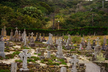 Christian Graveyard of Kashiragashima Church in Kamigoto island, Nagasaki, Japan - 日本 長崎 新上五島 頭ヶ島の集落 キリシタン墓地