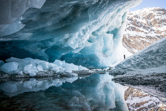 Ice cave exploration in Zinal glacier, Valais Switzerland