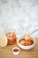 Homemade kimchi and vegetable ingredients.