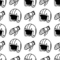 seamless pattern helmet and gloves with black on white background