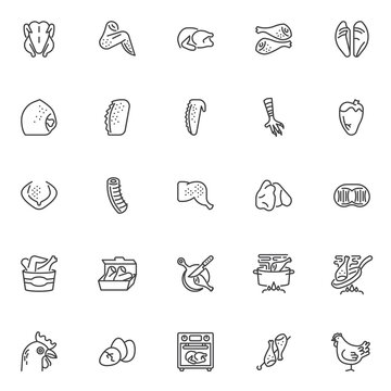 Chicken meat line icons set