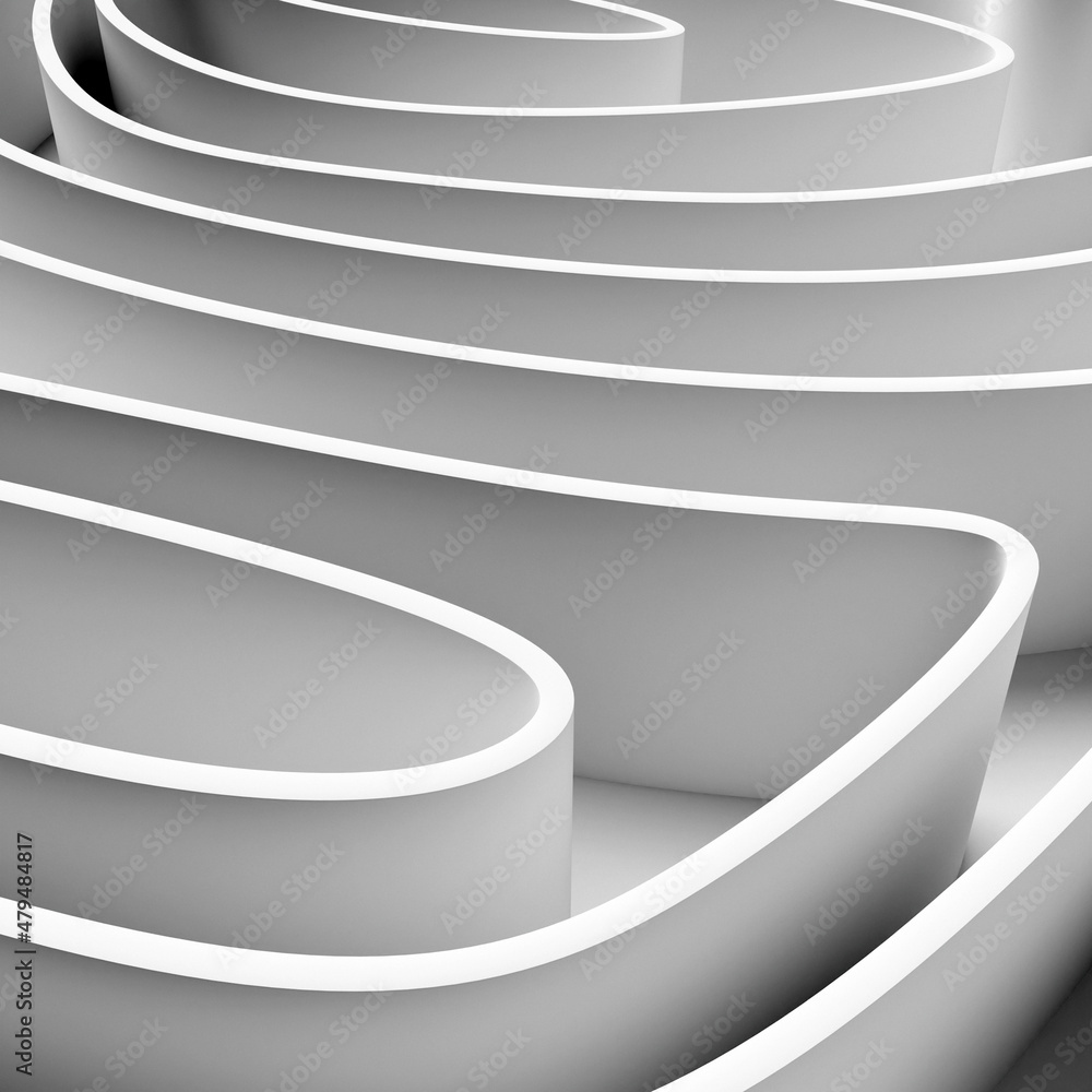 Poster 3d rendering. white volumetric maze. geometric pattern. abstract illusory endless ornament texture