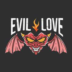 illustration of devil-faced heart with wings