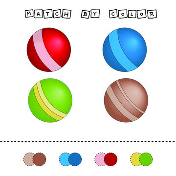 worksheet vector design, challenge to connect the ball with its color. Logic game for children.