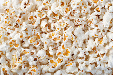 Full frame food background of popcorn, top view