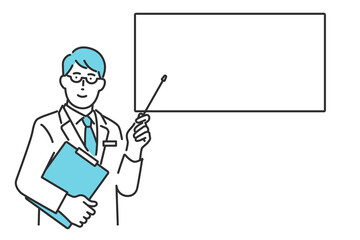 ホワイトボードで解説をする医師のイメージイラスト素材