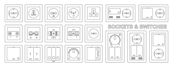Electricity socket vector realistic set icon. Isolated outline set icon electric switch.Vector illustration electricity socket on white background.