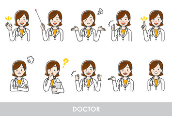 女性医師イラストのパターン素材セット