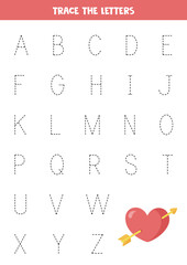 Learning alphabet. Tracing letters. Cute valentine day heart.