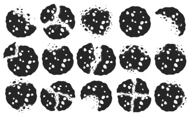 Fototapeta na wymiar Cookies with crumbs vector black set icon. Vector illustration biscuit on white background. Isolated black set icon cookies with crumbs.