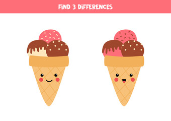 Find 3 differences between two cute ice creams.