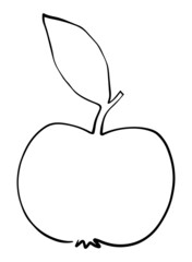 Simple apple fruit logo in continious line art style. Minimalist black line sketch isolated on white background