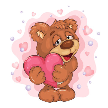 Cute Teddy Bear with Heart. Cute illustration of Teddy Bear holding a heart in its paws. Clipart for Valentine's Day. Unique design, Children's illustration.