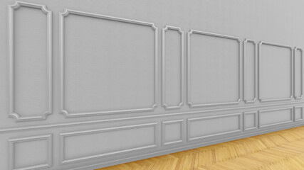 Room interior wall white wood molding architecture design 3D illustration
