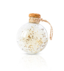 Christmas transparent ball made of eco-friendly materials with dandelion fluff
