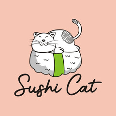 sushi cat logo vector illustration
