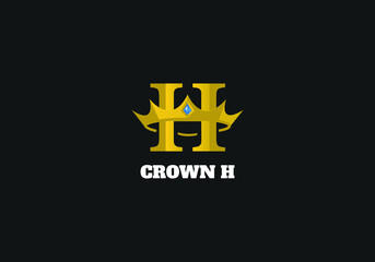 Gold royal H letter with crown, chic logo template, Jewelry gold H alphabet letter logo icon. creative design with king crown for the luxury company and business