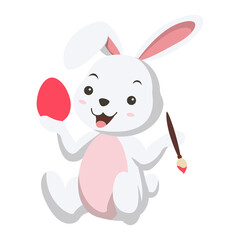 Cute little bunny painting an egg