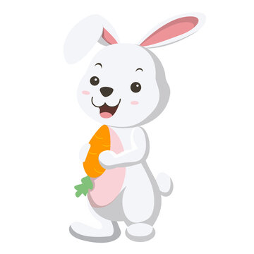 Cute white rabbit holding a carrot