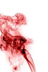 Red smoke on white background.