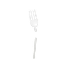 Broken plastic disposable fork realistic vector illustration isolated on white.