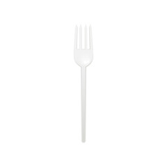 Disposable plastic white fork mockup, realistic vector illustration isolated.