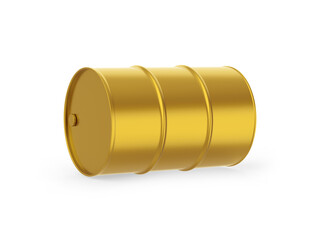 Metallic oil barrel mockup, gold metal oil drum on isolated white background, 3d render illustratio