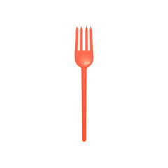 Red plastic fork realistic mockup vector illustration isolated on white.