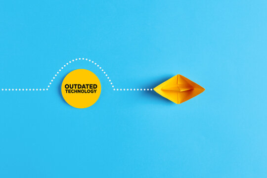 Paper boat overcomes the barrier of outdated technology. Technology renewal in business or education