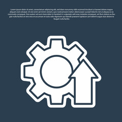 Blue line Arrow growth gear business icon isolated on blue background. Productivity icon. Vector Illustration