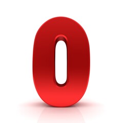0 number zero red numeral sign 3d rendering