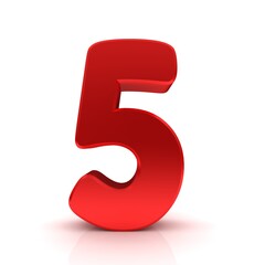 5 number five red numeral sign 3d rendering