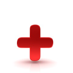 Plus sign red symbol 3d rendering